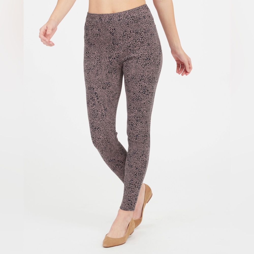 SPANX Jean-ish Ankle Leggings‎ Small Desert Dot Print Black/Tan Knit Jeans Crop